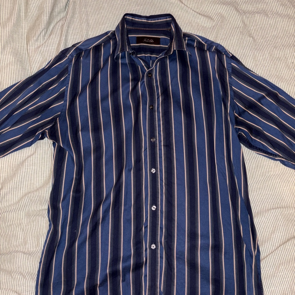 Tasso Elba VINTAGE Navy and White Striped Shirt